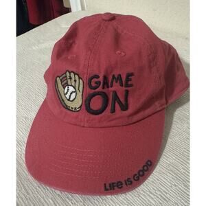 Youth Kids Life Is Good Red Baseball Hat Cap Game On